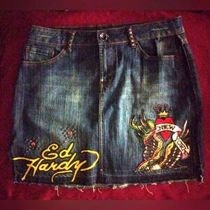 Vintage "Ed Hardy" by Christian Audigier Embellished Denim Shirt